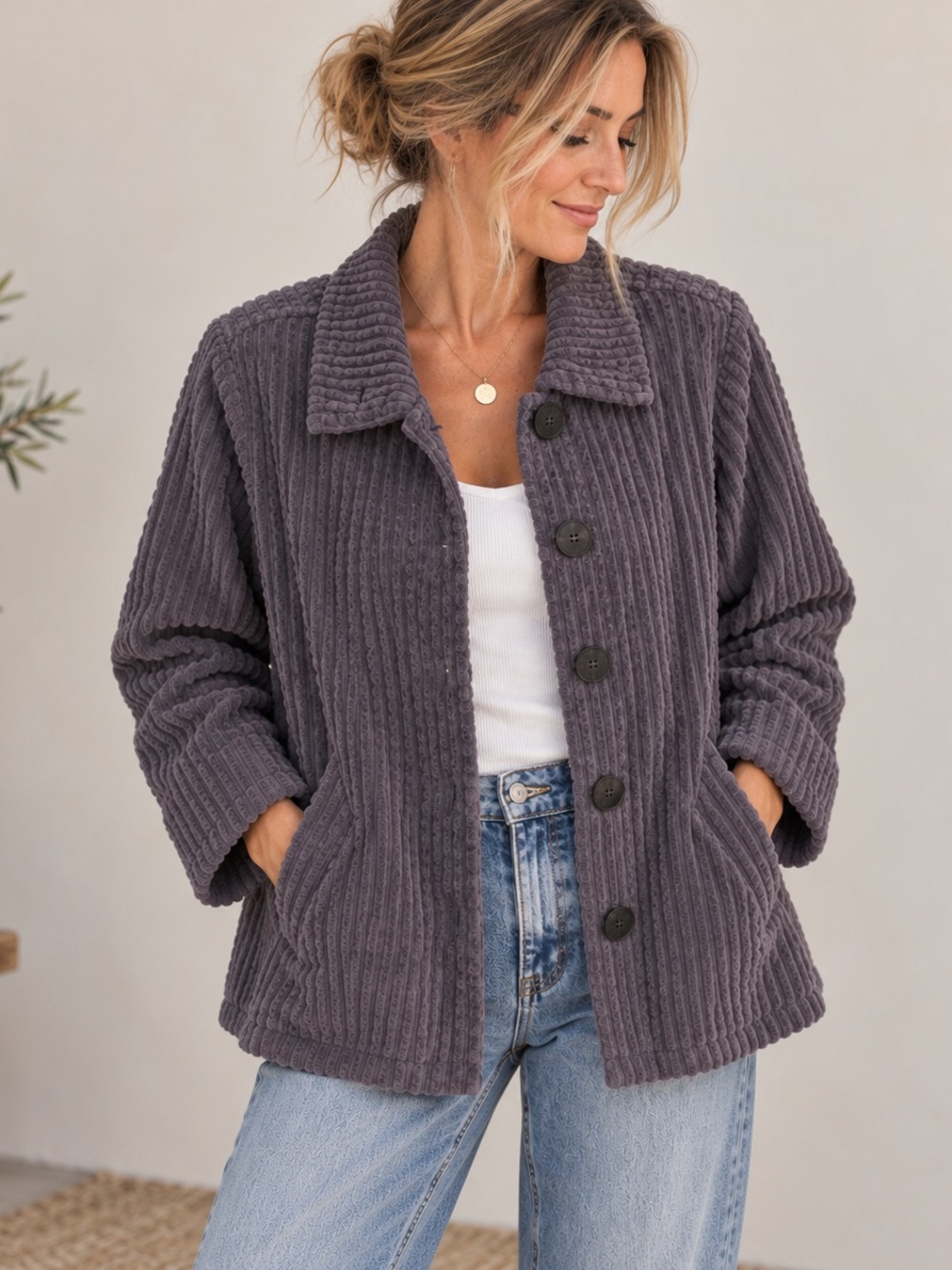 CMC Oversized Purple Gray Wide Wale Corduroy Jacket